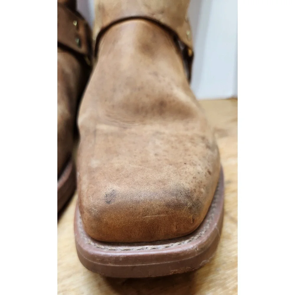 Dingo Dean Tan Harness Boots Square Toe Biker Pull On Brown Distressed Size 11 D